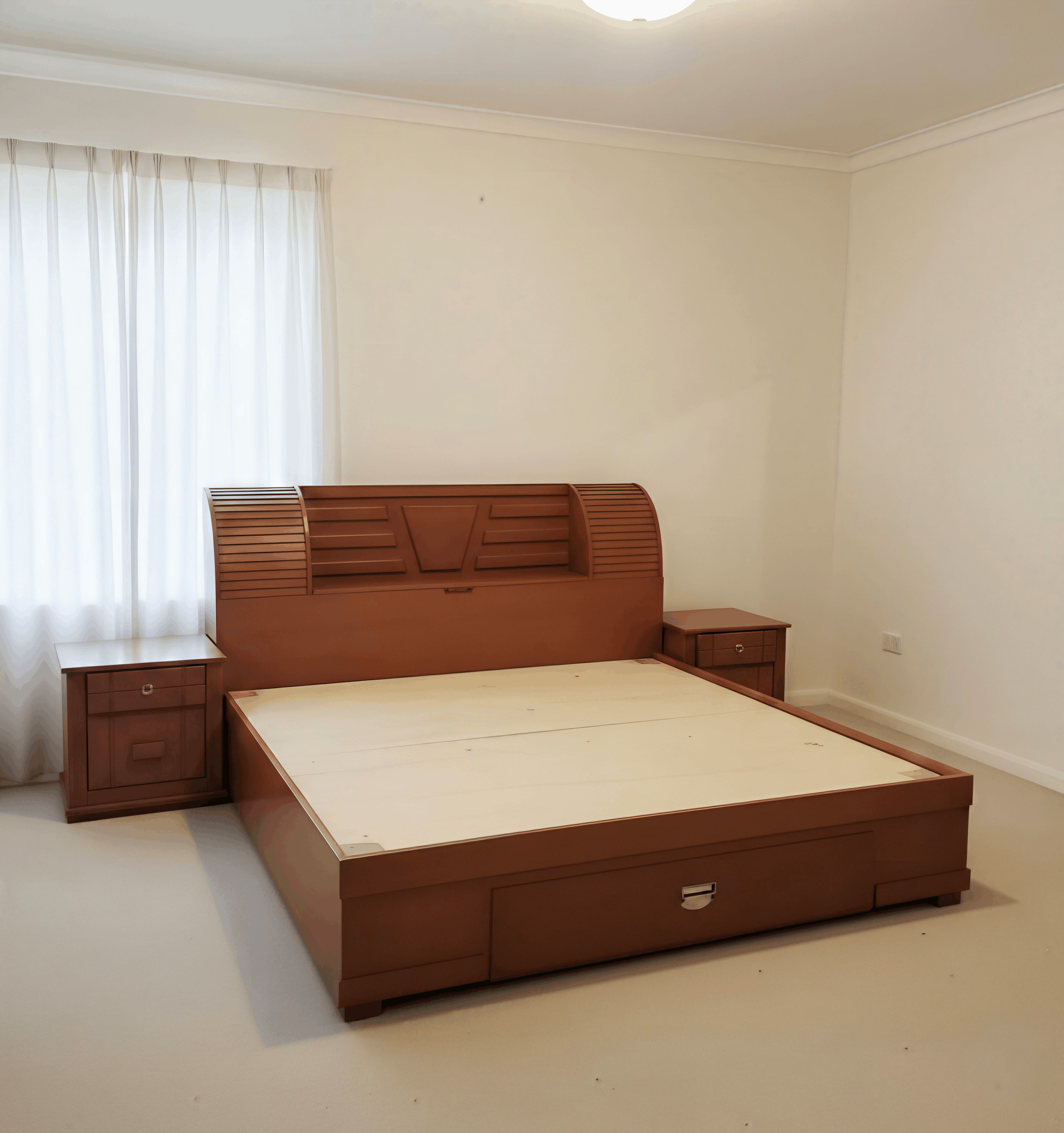 Curved Slat Wooden Bed with Storage