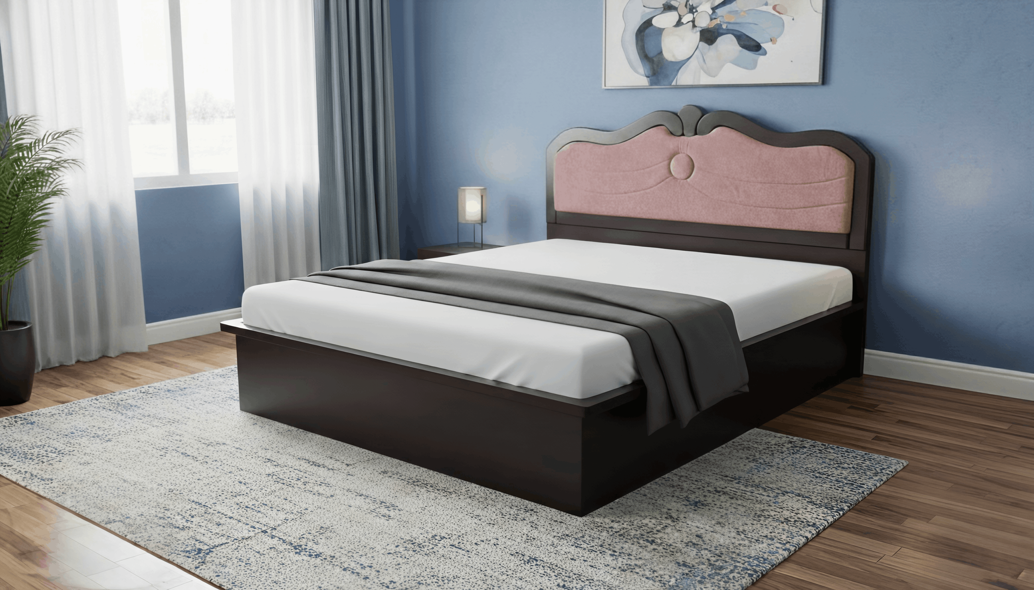 Curved Headboard Bed with Pink Upholstered Panel