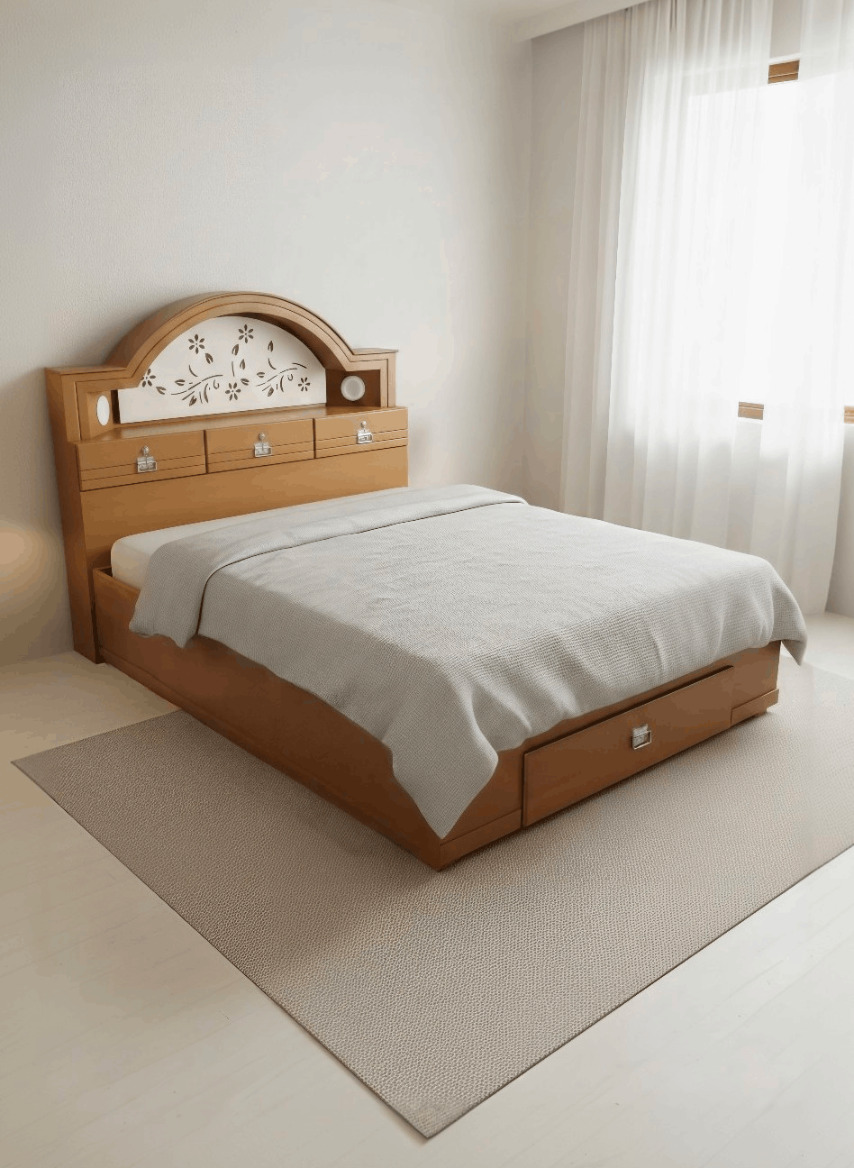 Arched Bookshelf Bed with Floral Cutwork