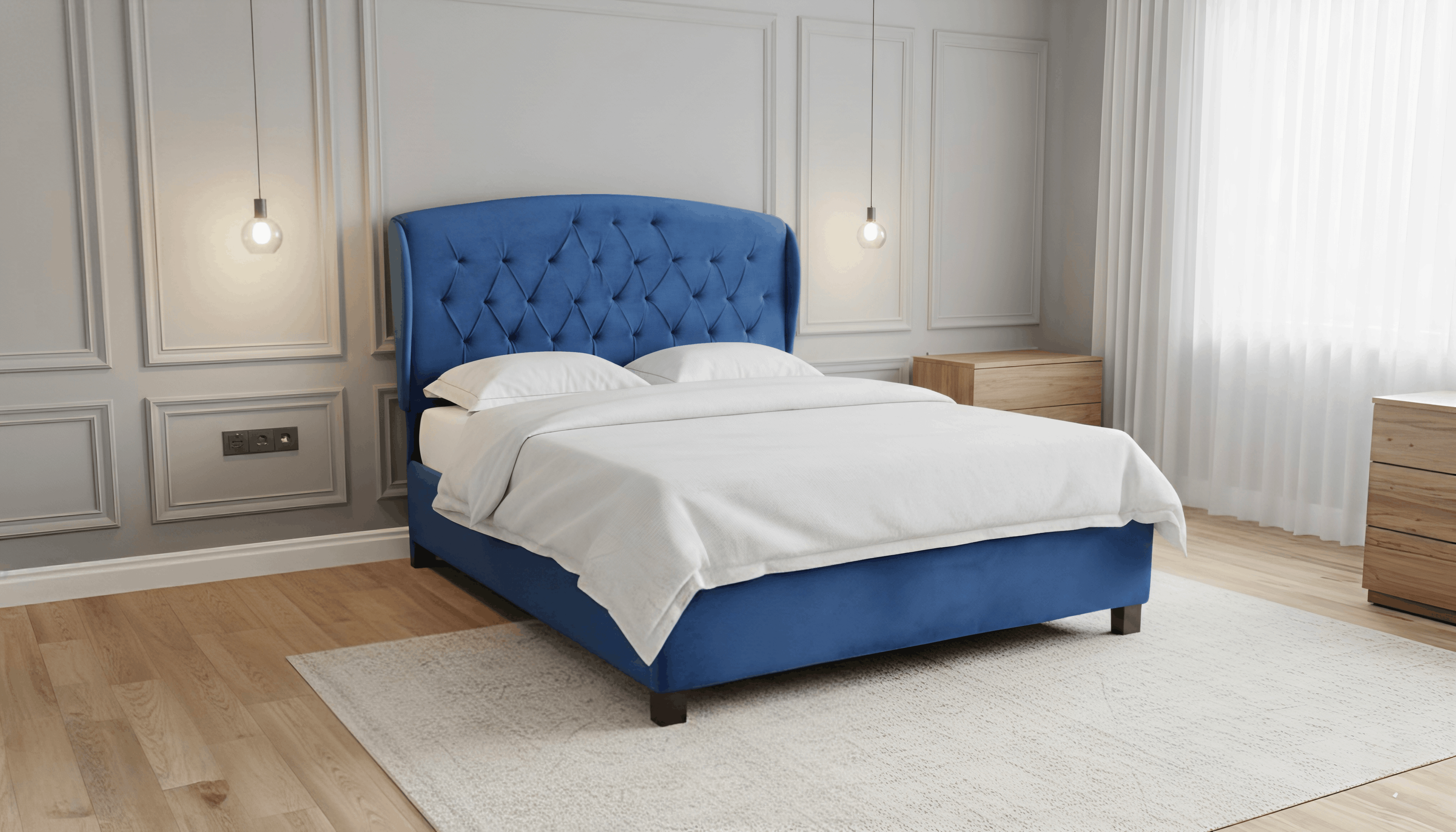 Royal Blue Velvet Wingback Bed