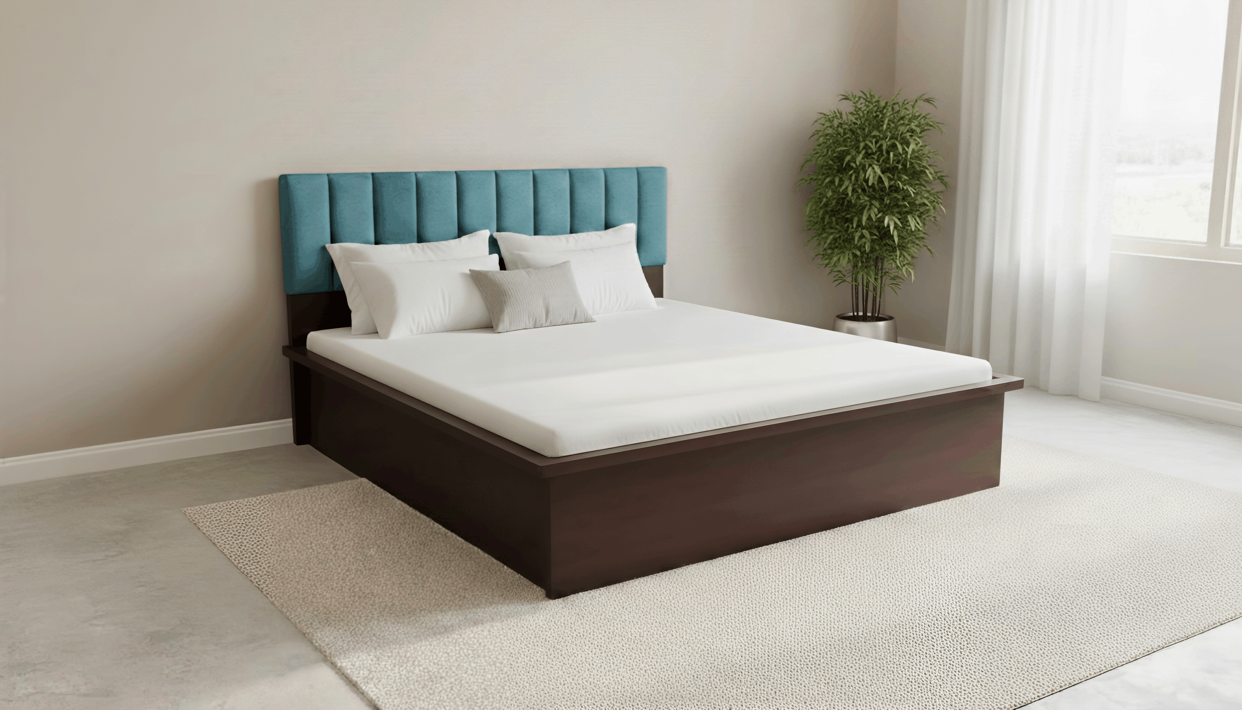 Teal Channel-Tufted Platform Bed