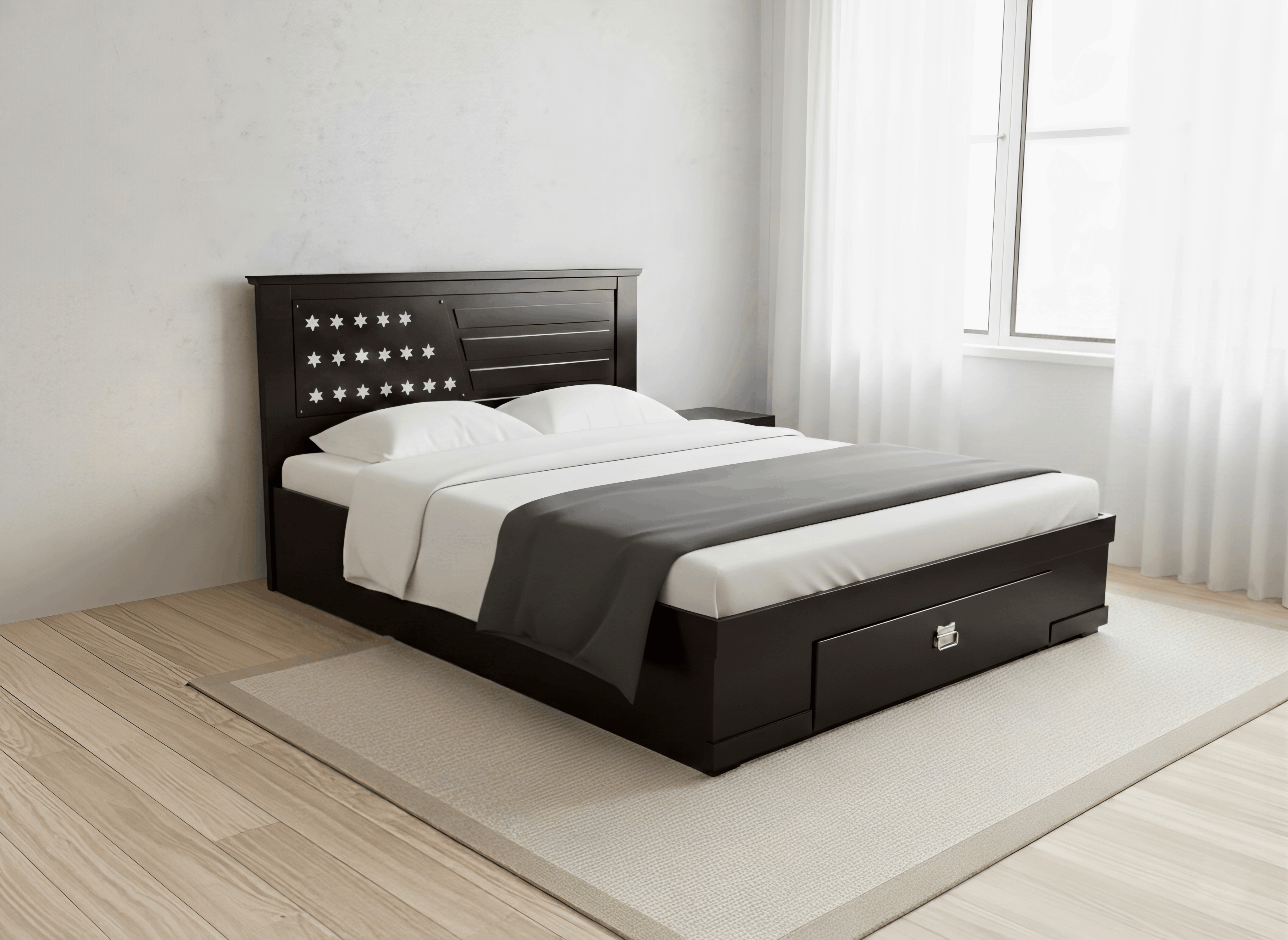 Star-Cutout Panel Bed with Storage Drawer