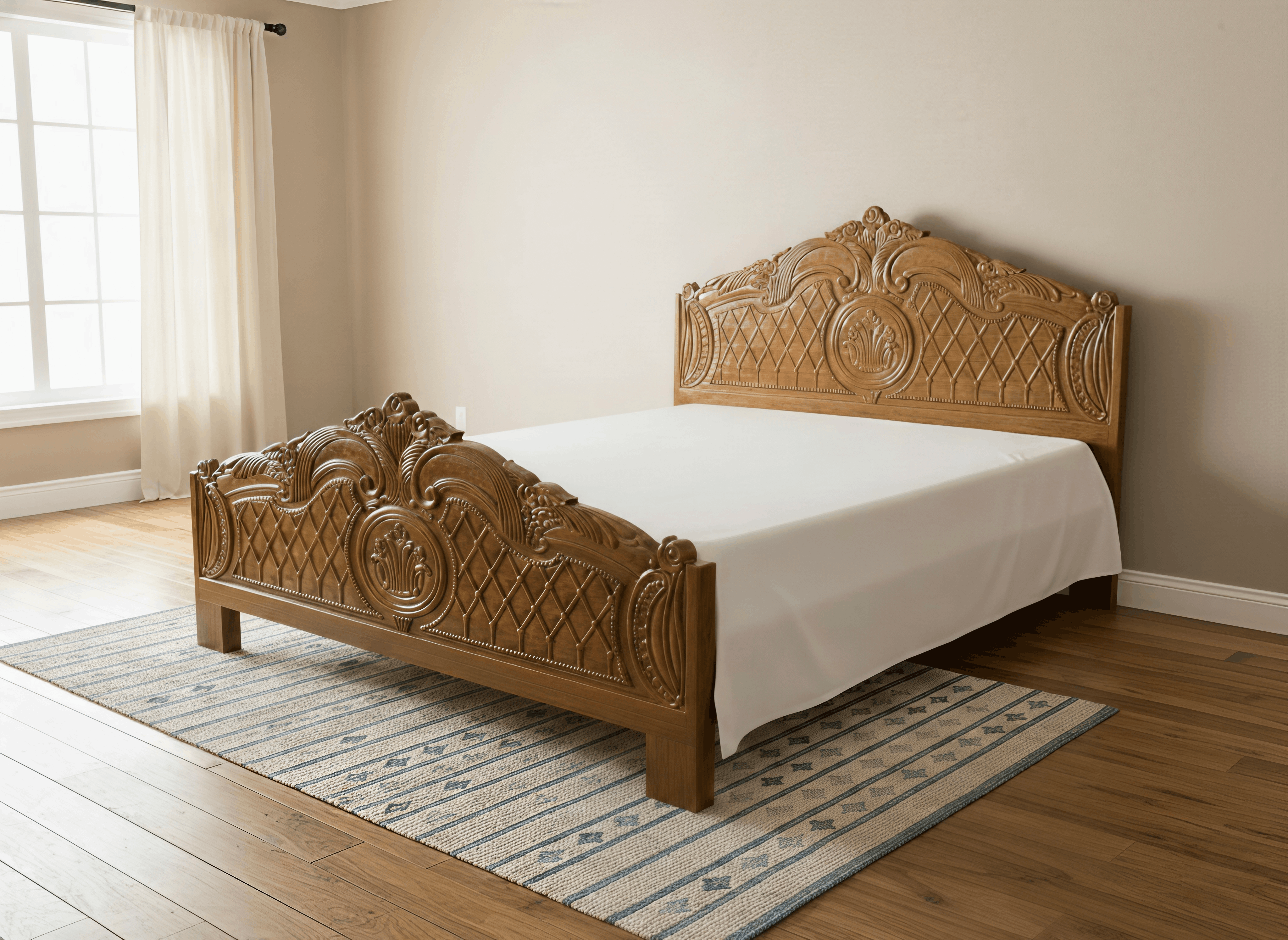 Baroque Carved Wooden Bed