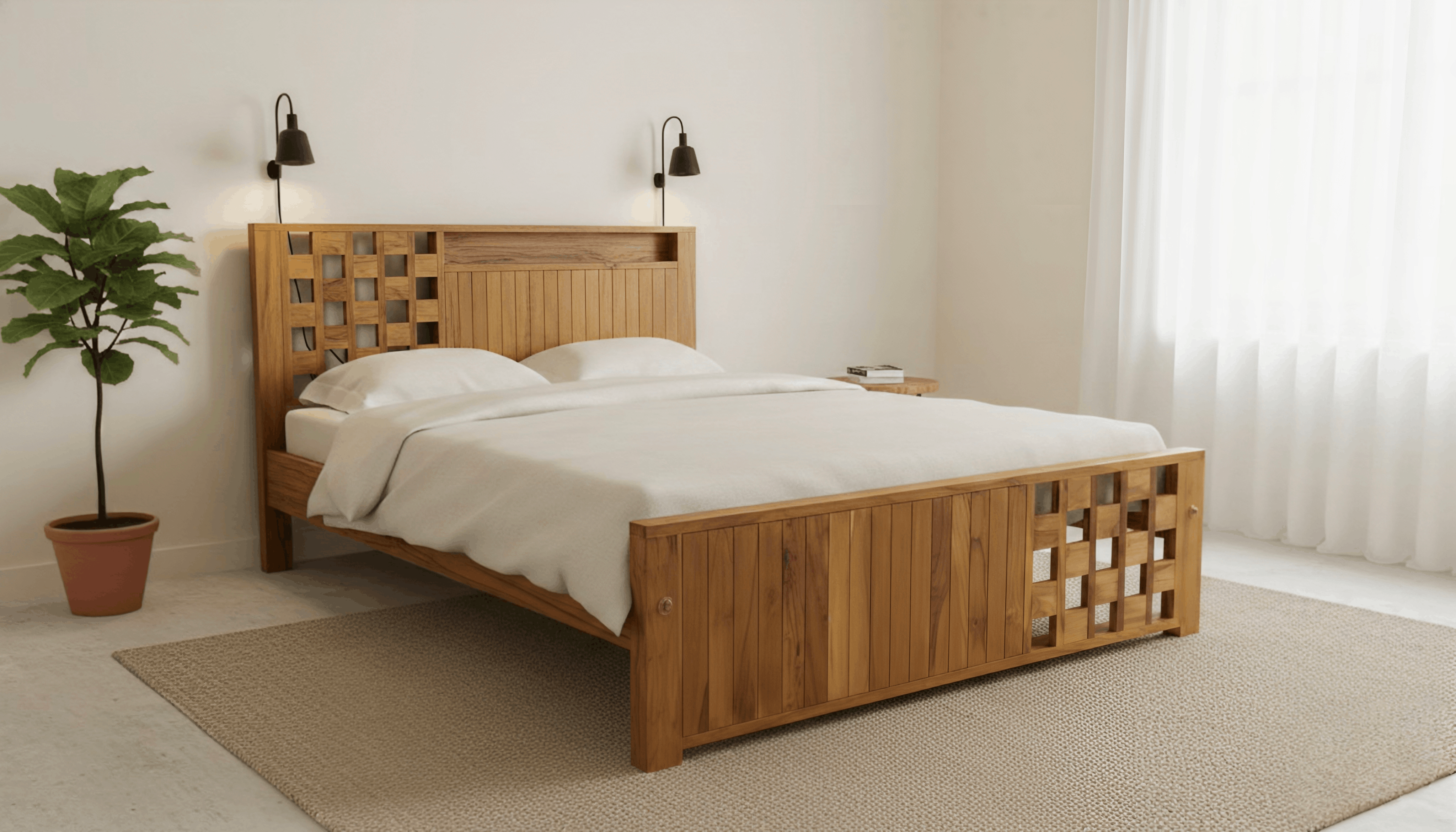 Lattice-Panel Bookshelf Bed