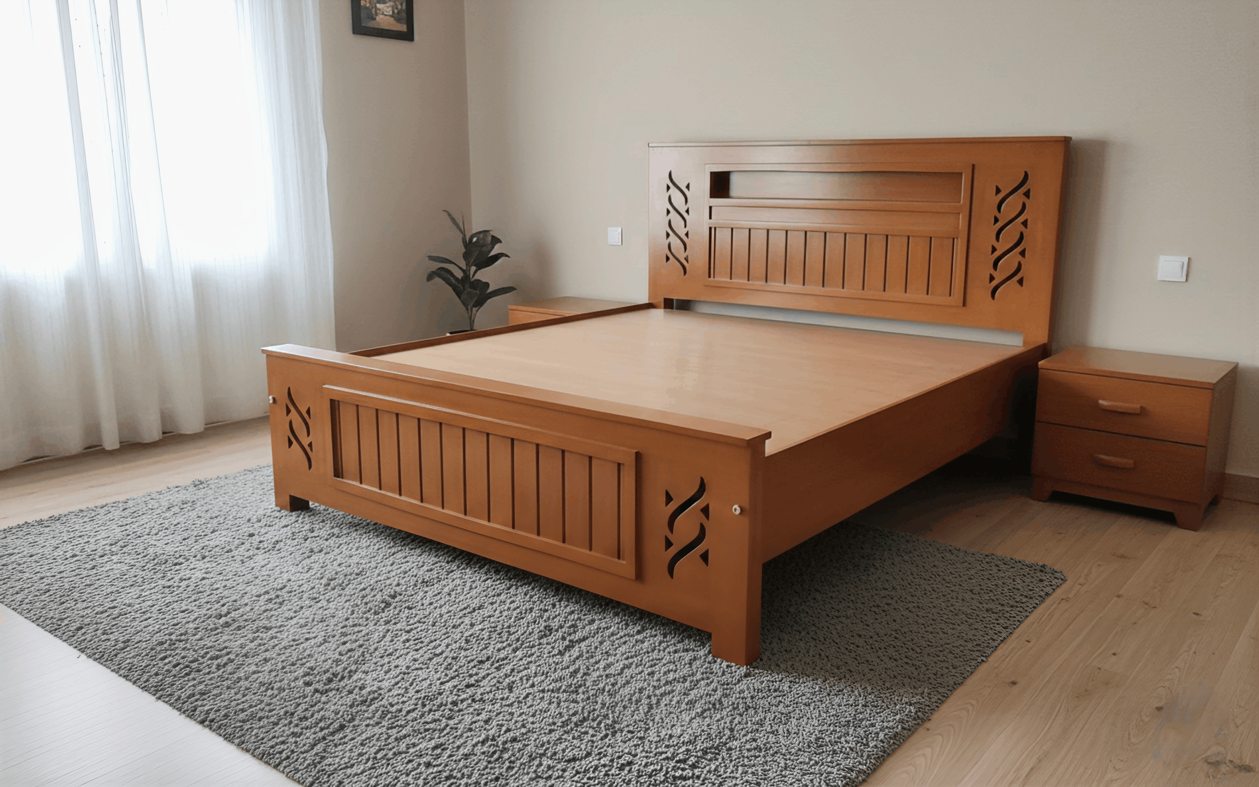 Twist-Carved Panel Bed with Storage Headboard