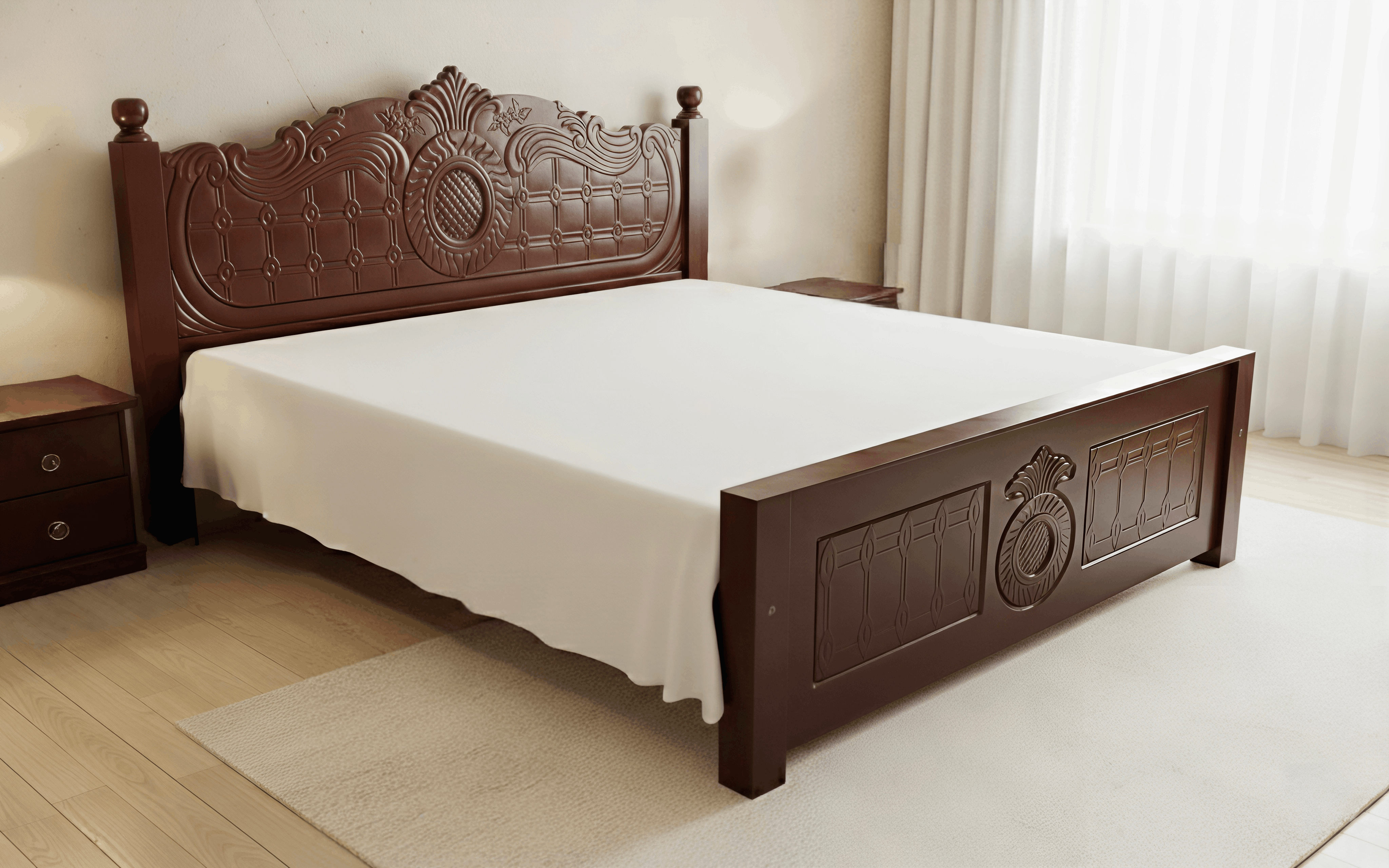 Dark Mahogany Lattice Carved Bed