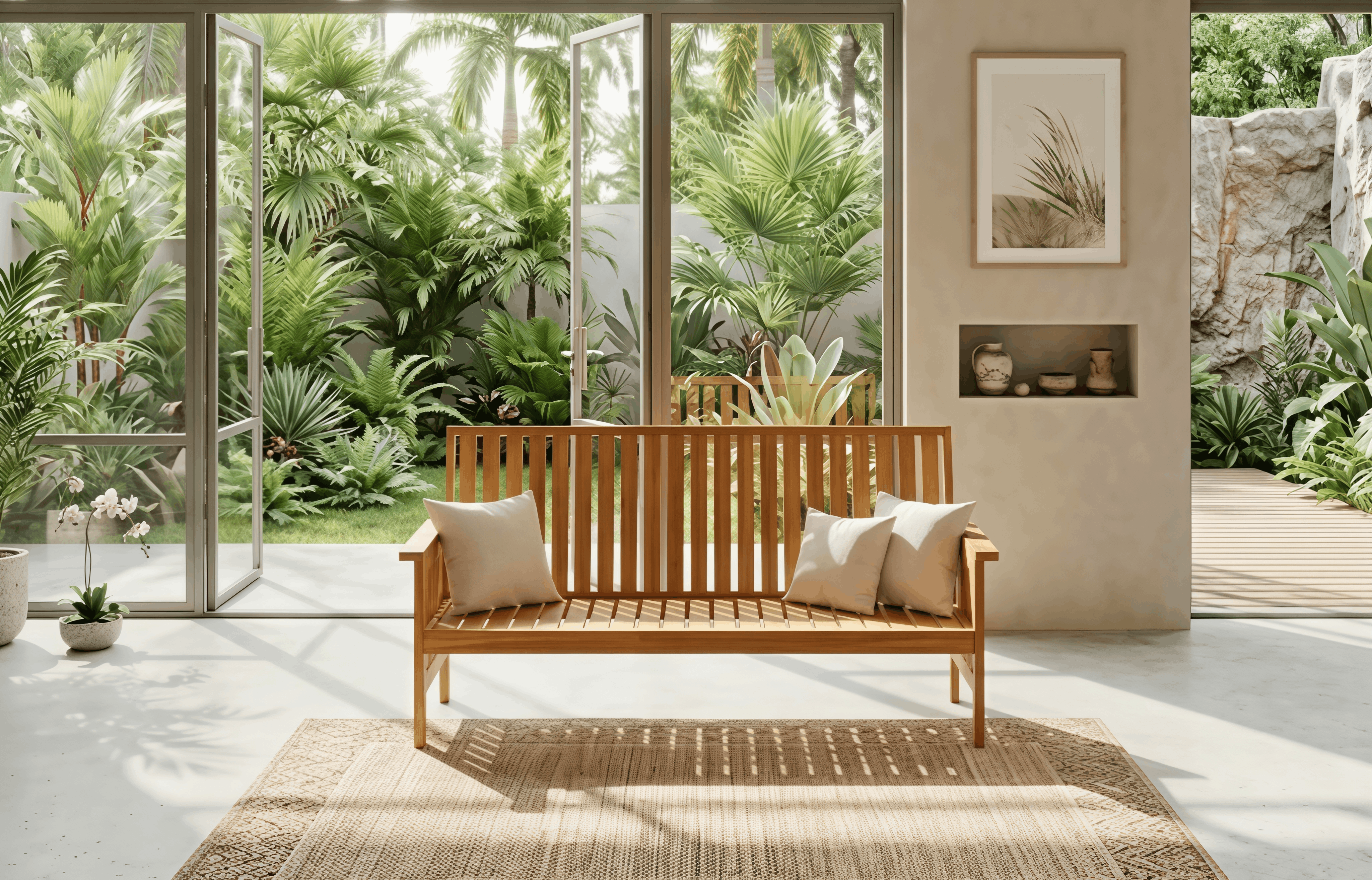 Slatted Teak Outdoor Bench