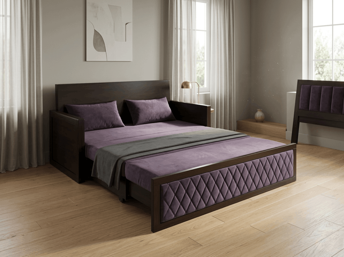 Diamond-Tufted Panel Bed with Side Rests