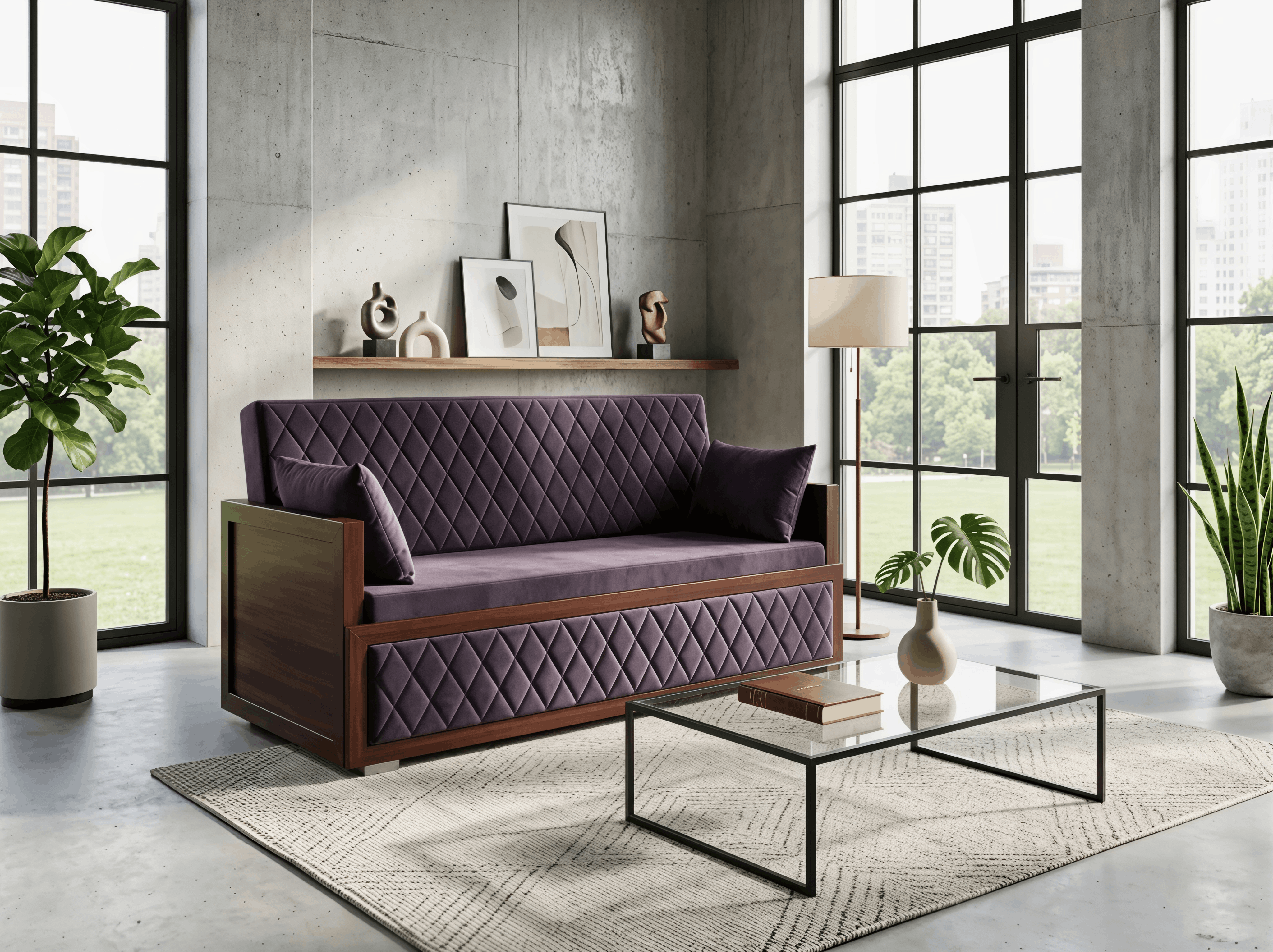 Diamond-Quilted Velvet Sofa
