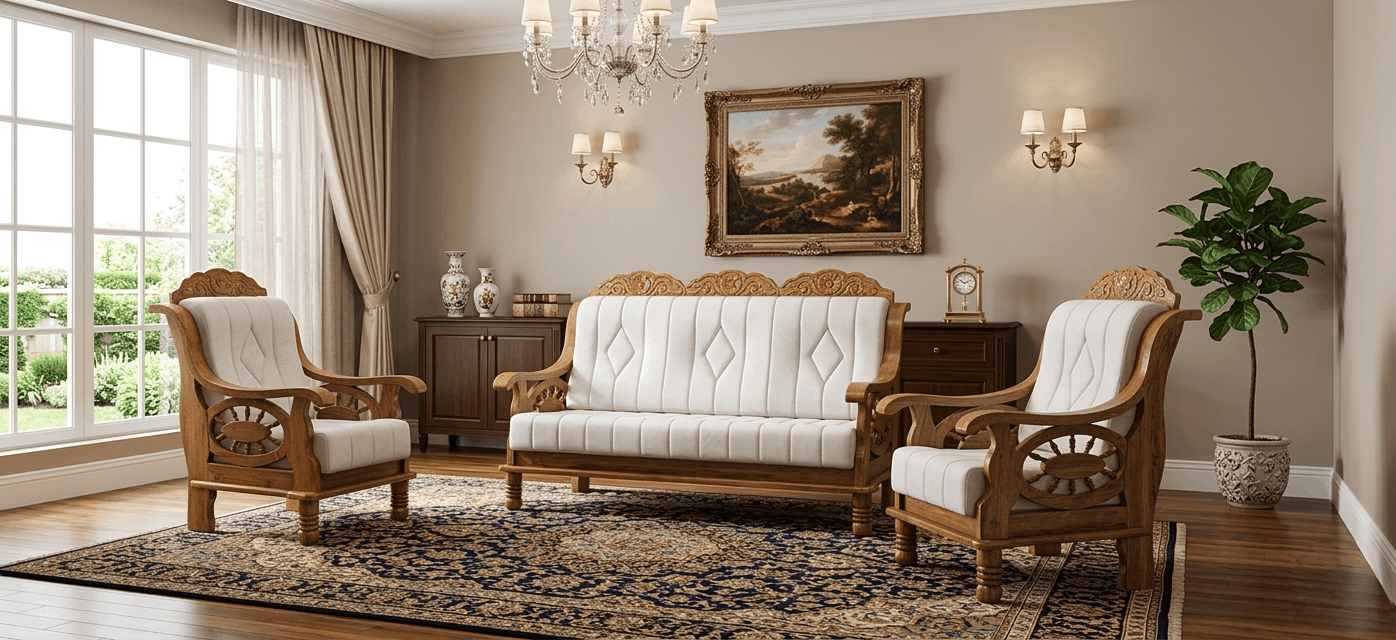 Classic Luxury Wooden Sofa Set