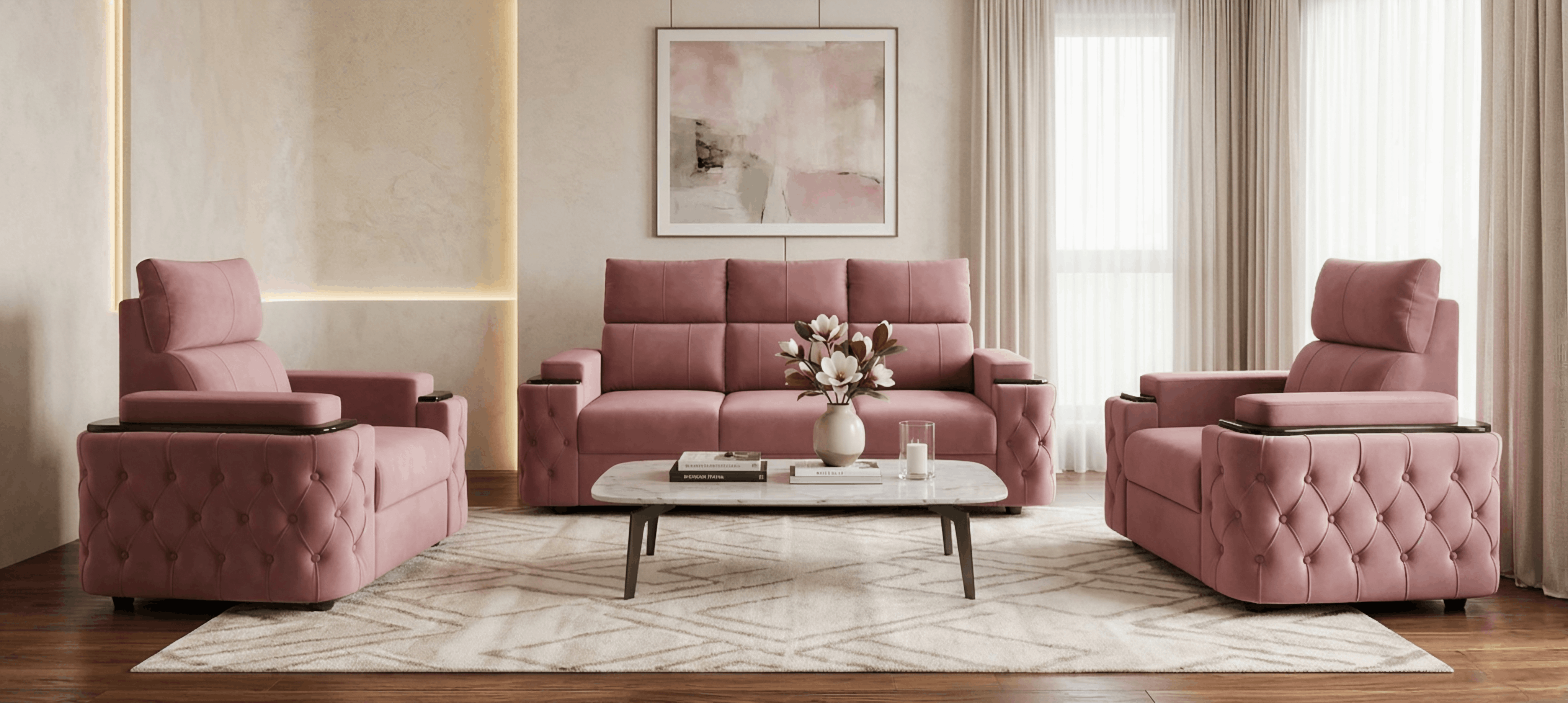 Modern Tufted Sofa Set