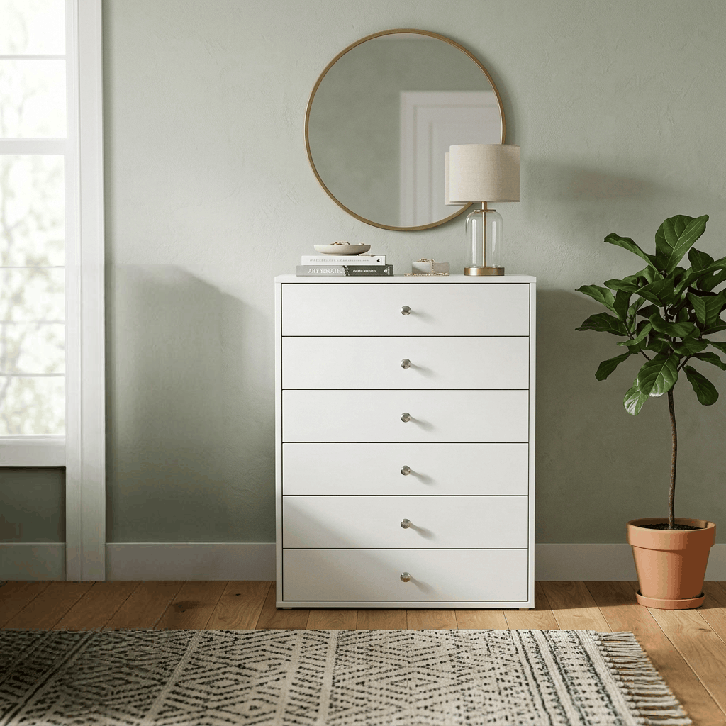 Modern White 6-Drawer Tall Chest of Drawers