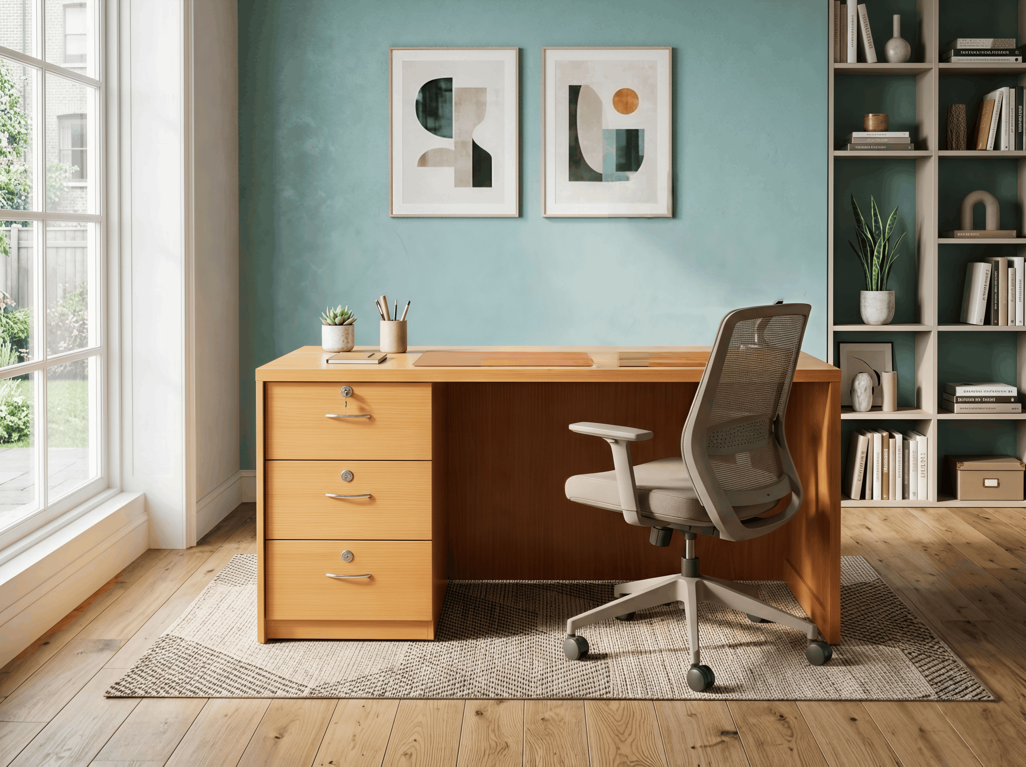 Modern Executive Solid Wood Study & Office Desk with Lockable Drawers