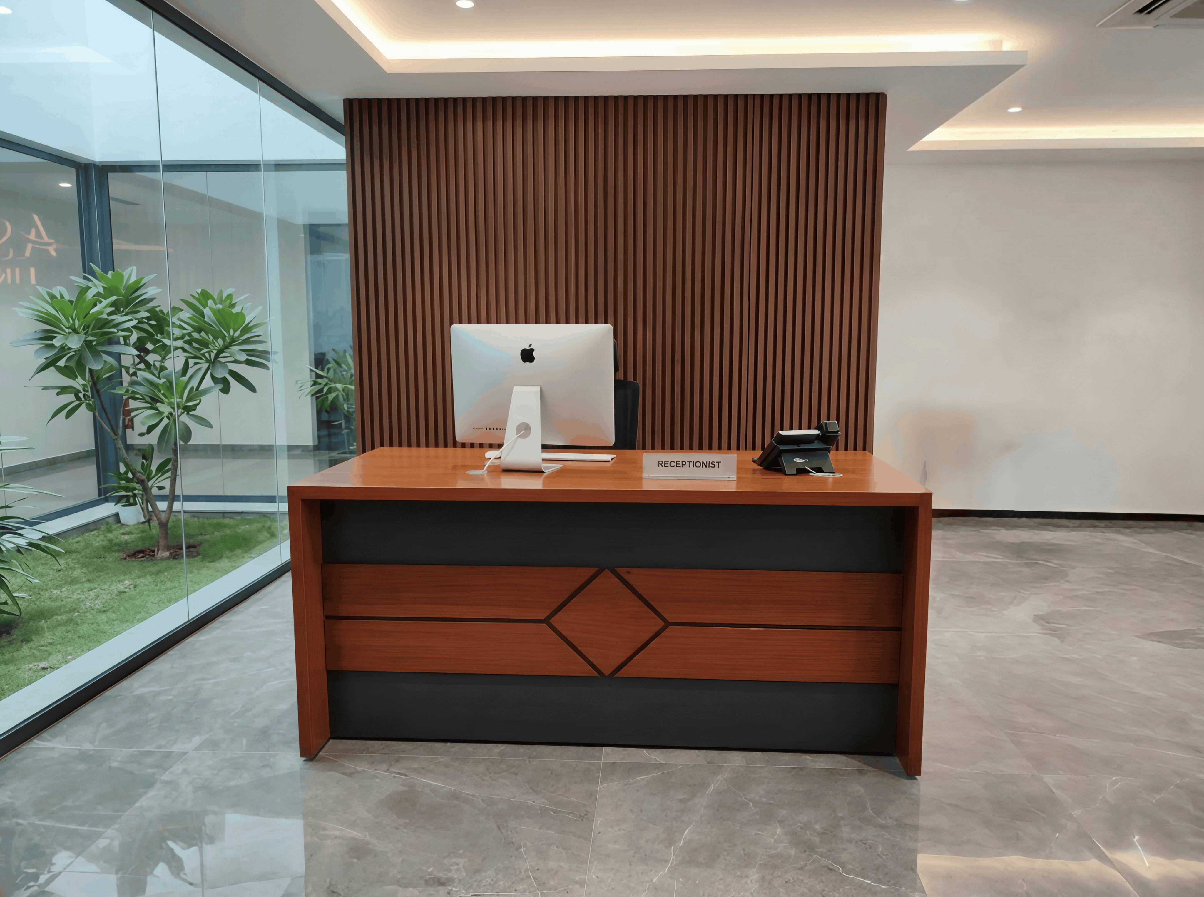 Contemporary Dual-Tone Reception Desk with Diamond Geometric Front Accent