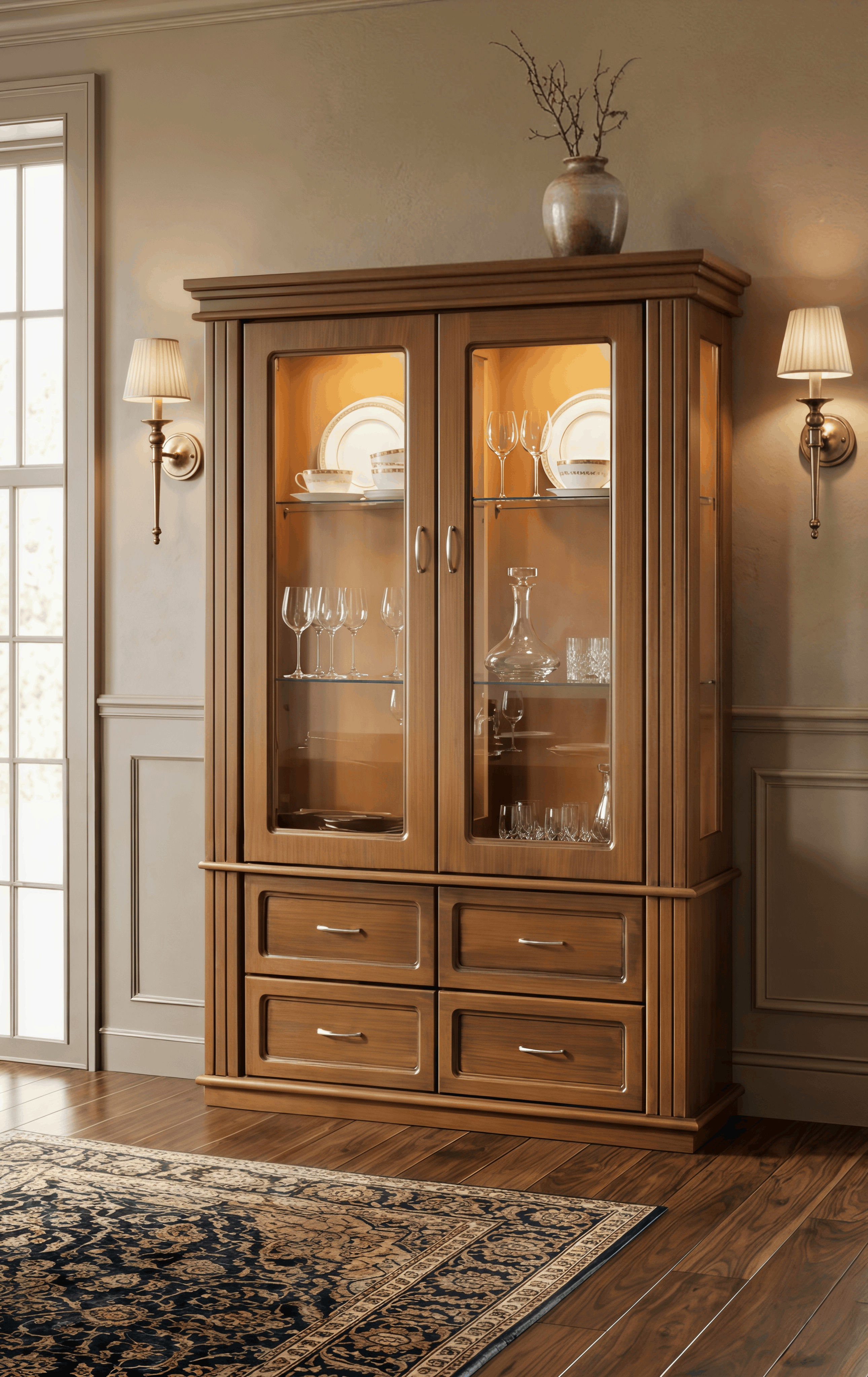 Classic Wooden Display Cabinet with Glass Doors