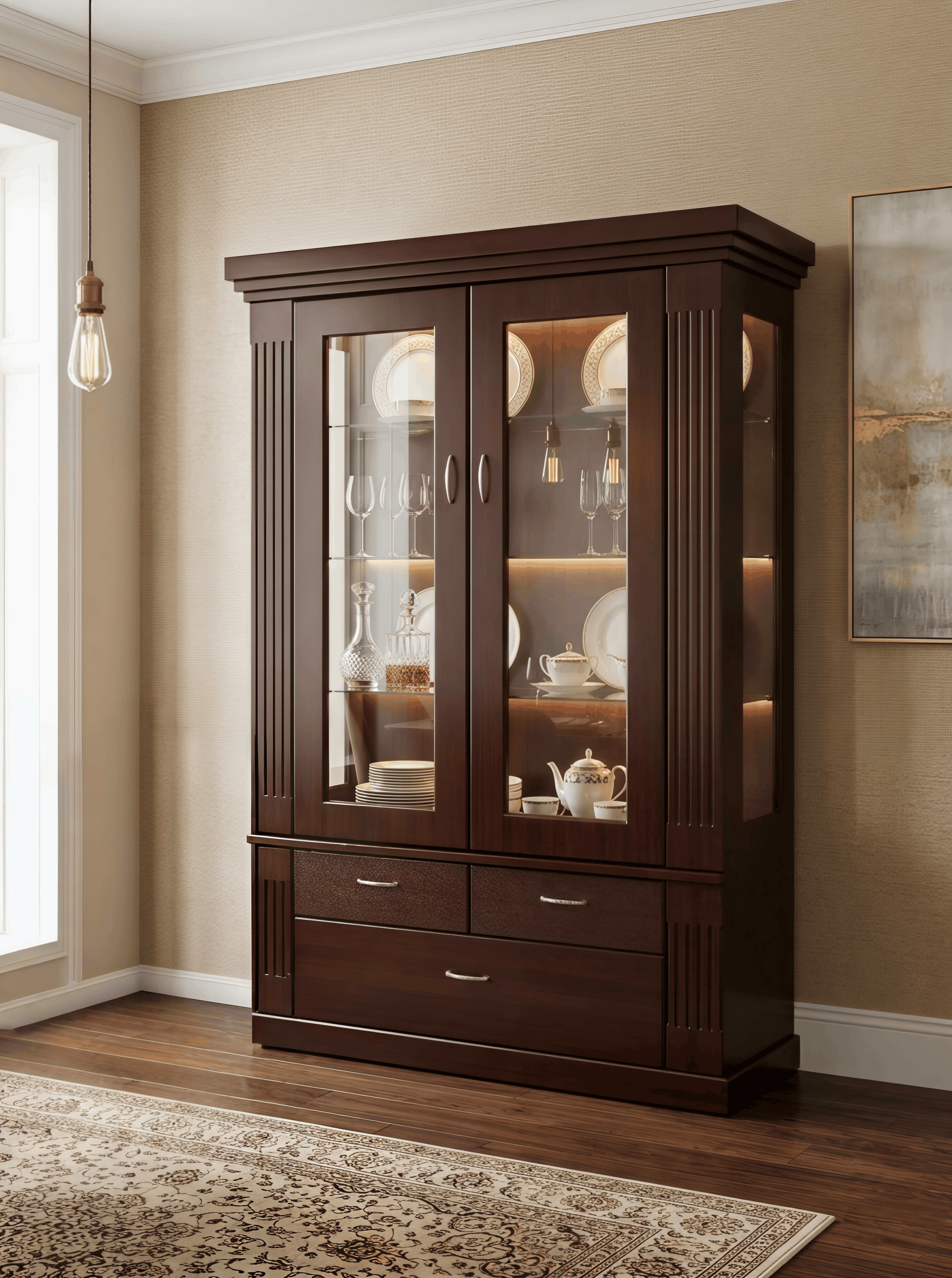 Modern Classic Dark Walnut Crockery Cabinet