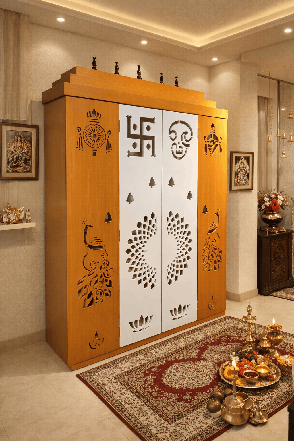 Traditional CNC-Cut Pooja Mandir Wardrobe