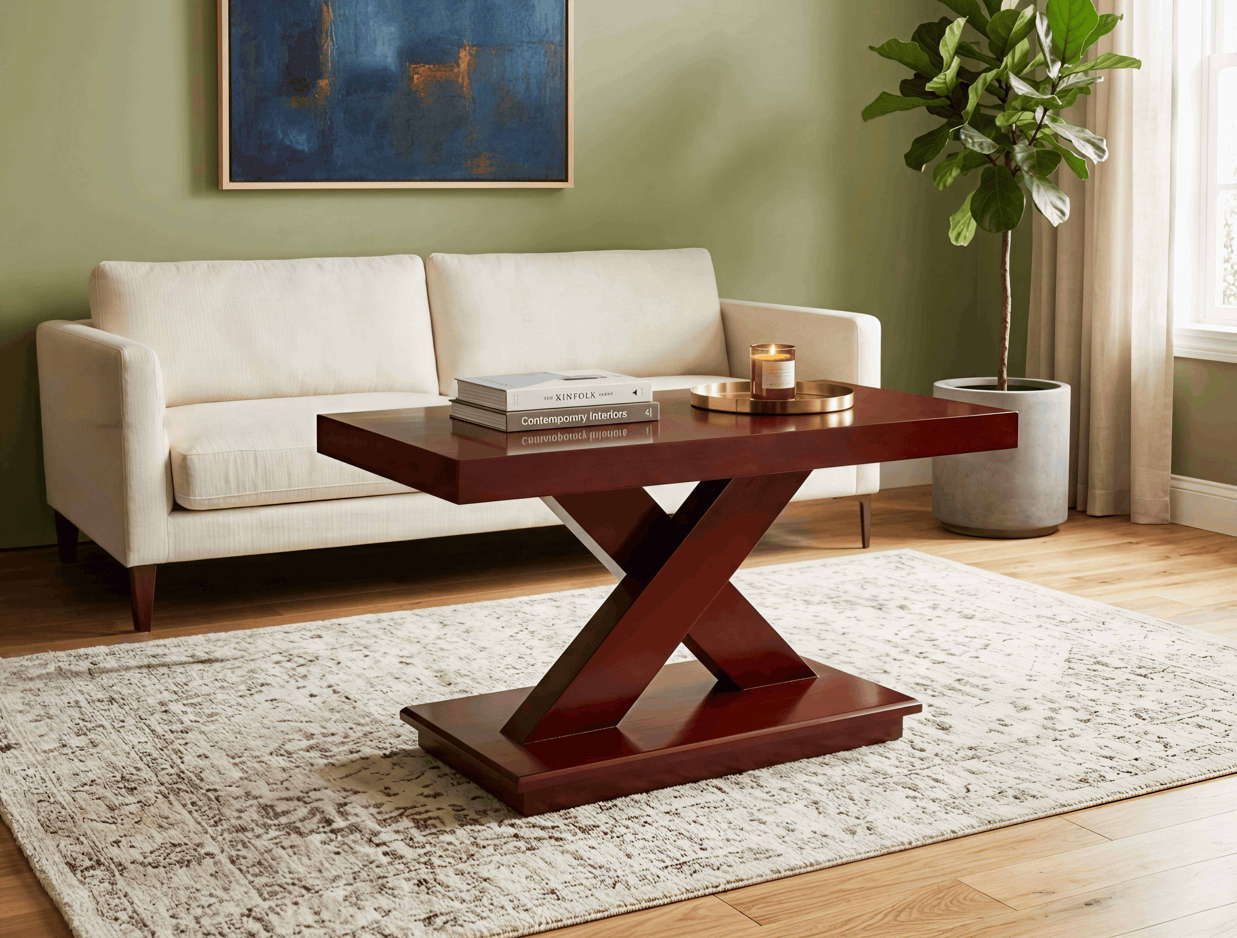 Modern X-Leg Wooden Coffee Table