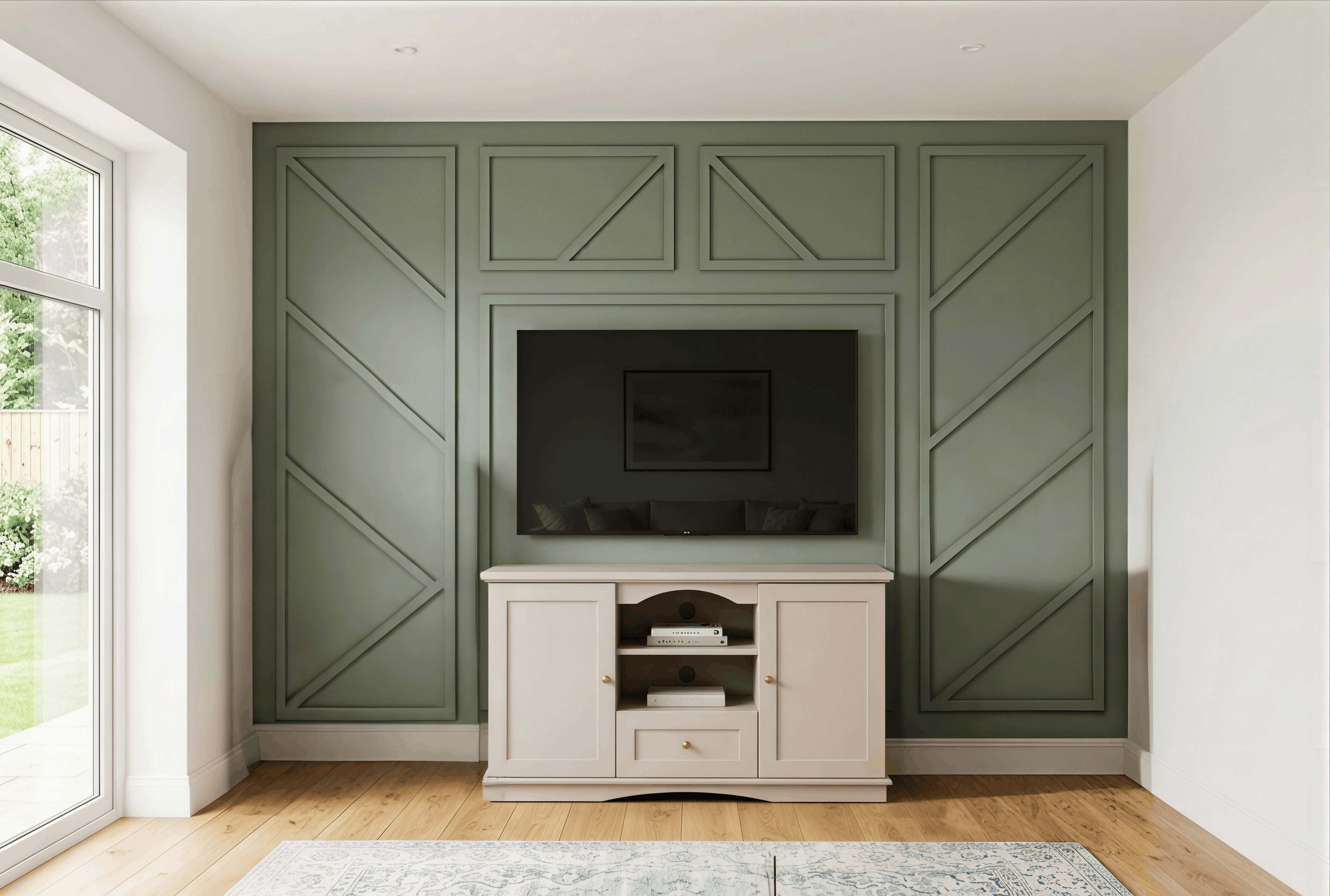 Classic Cream TV Unit with Cabinets, Open Shelf & Drawer