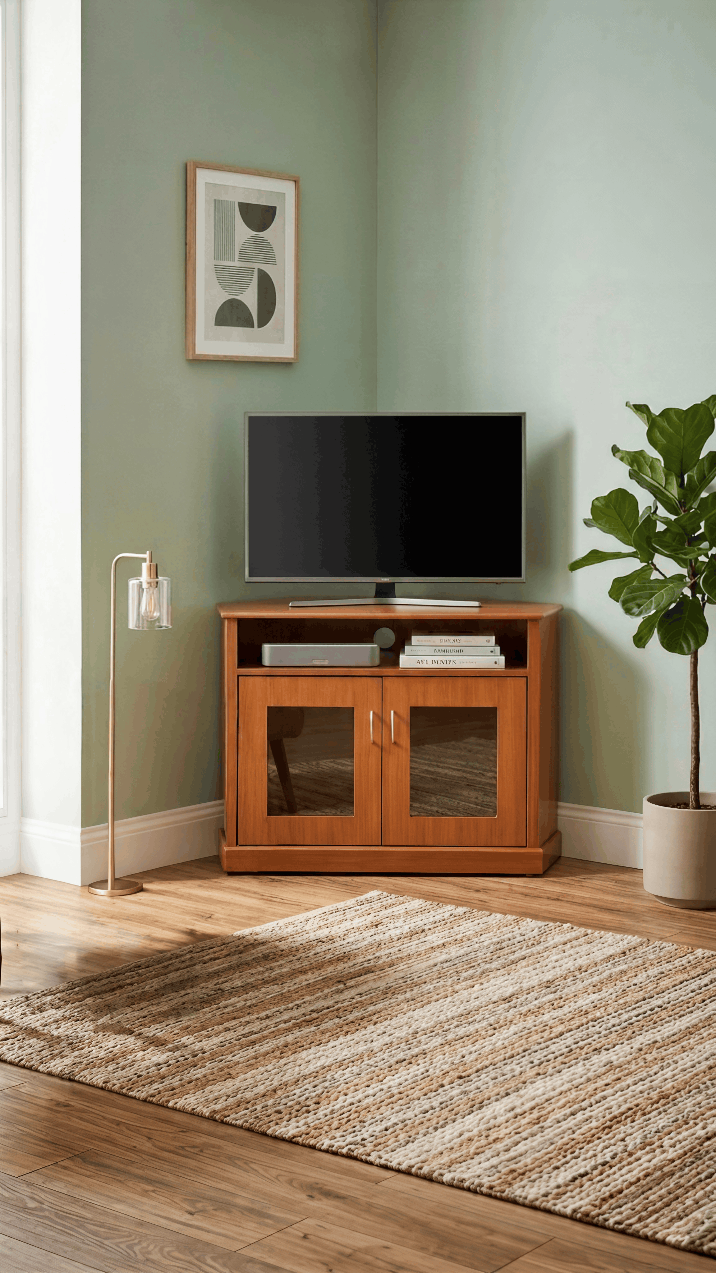 Wooden Corner TV Unit with Glass Doors