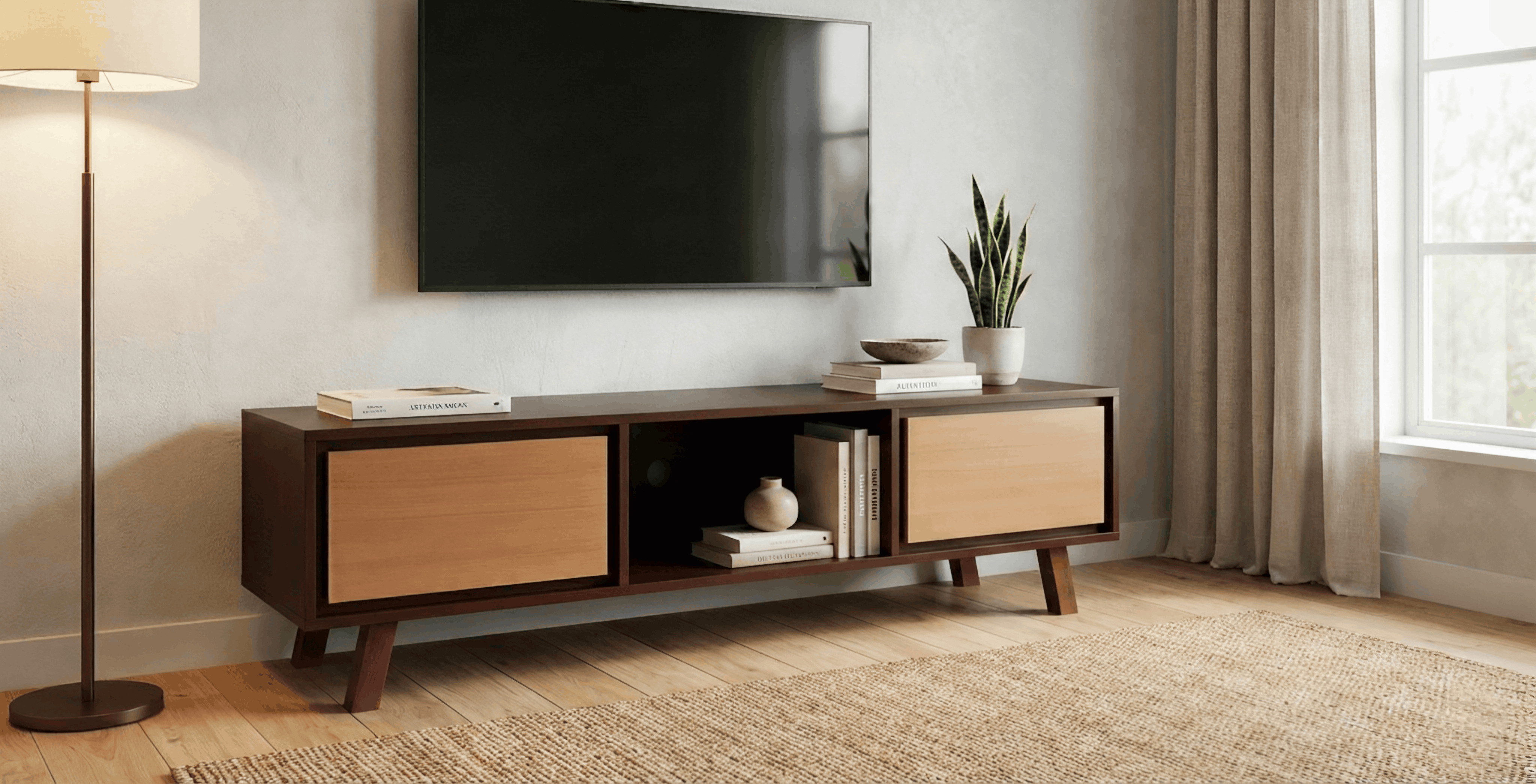 Mid-Century Two-Tone TV Unit with Angled Legs
