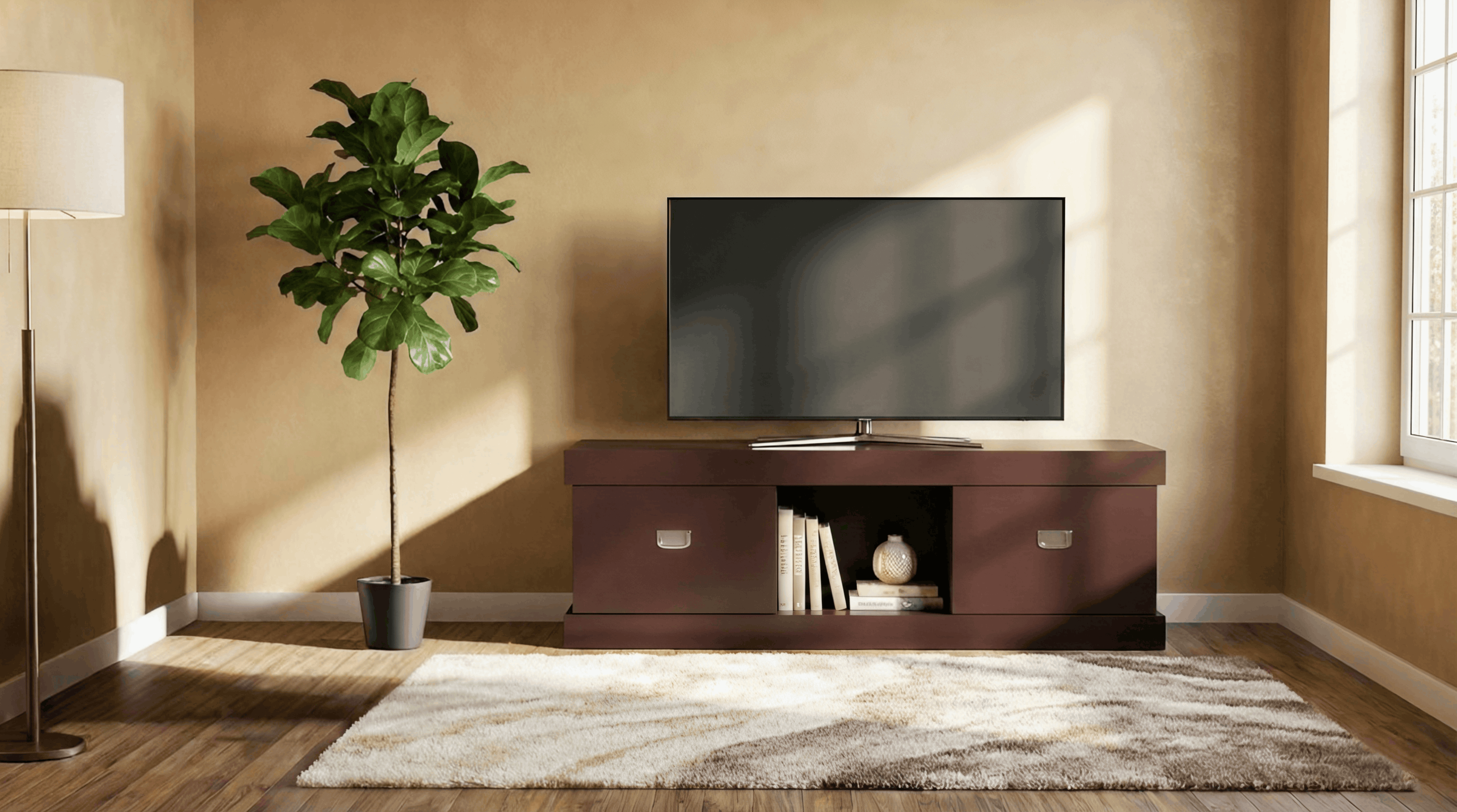 High-Gloss Burgundy TV Unit with Open Center Shelf