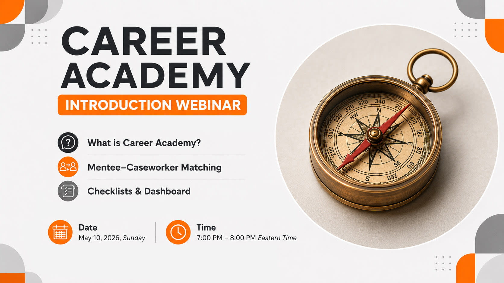 Announcement graphic for the Career Academy Introduction Webinar.