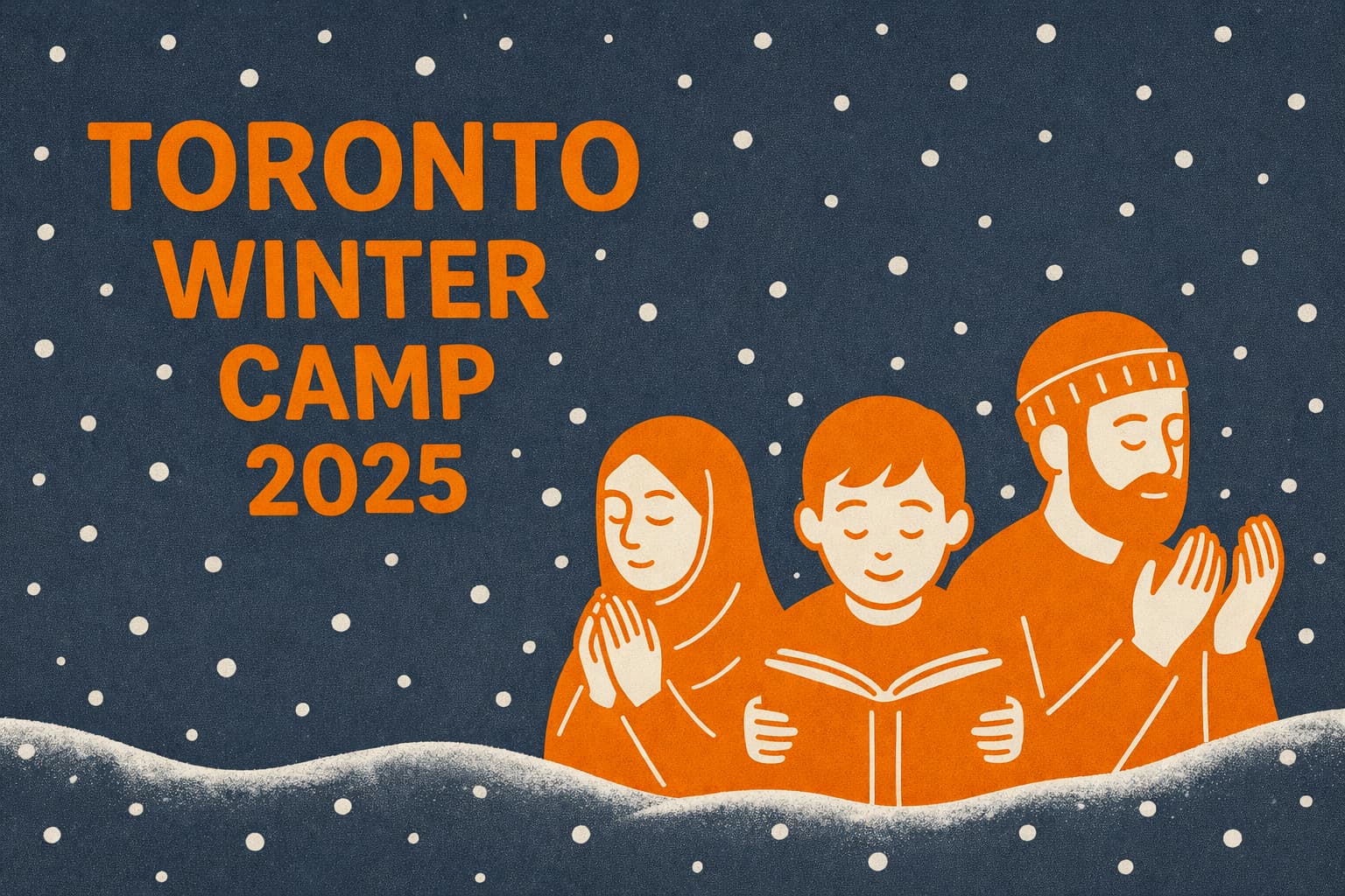 Toronto Winter Camp 2025 graphic featuring a family praying in the snow.