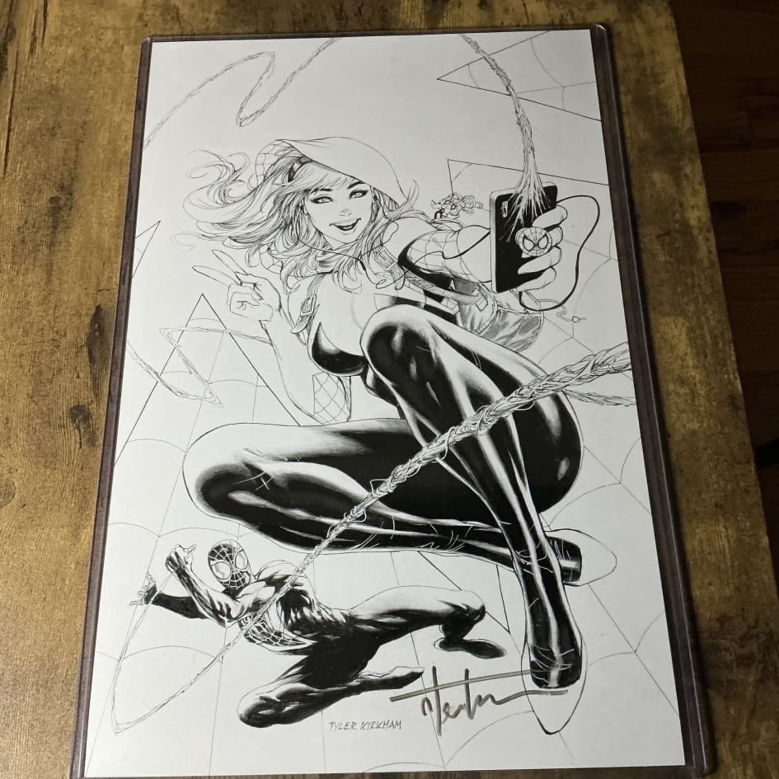 11x17 signed Spider Gwen and Spider-Man by Tyler Kirkham | Raremarq