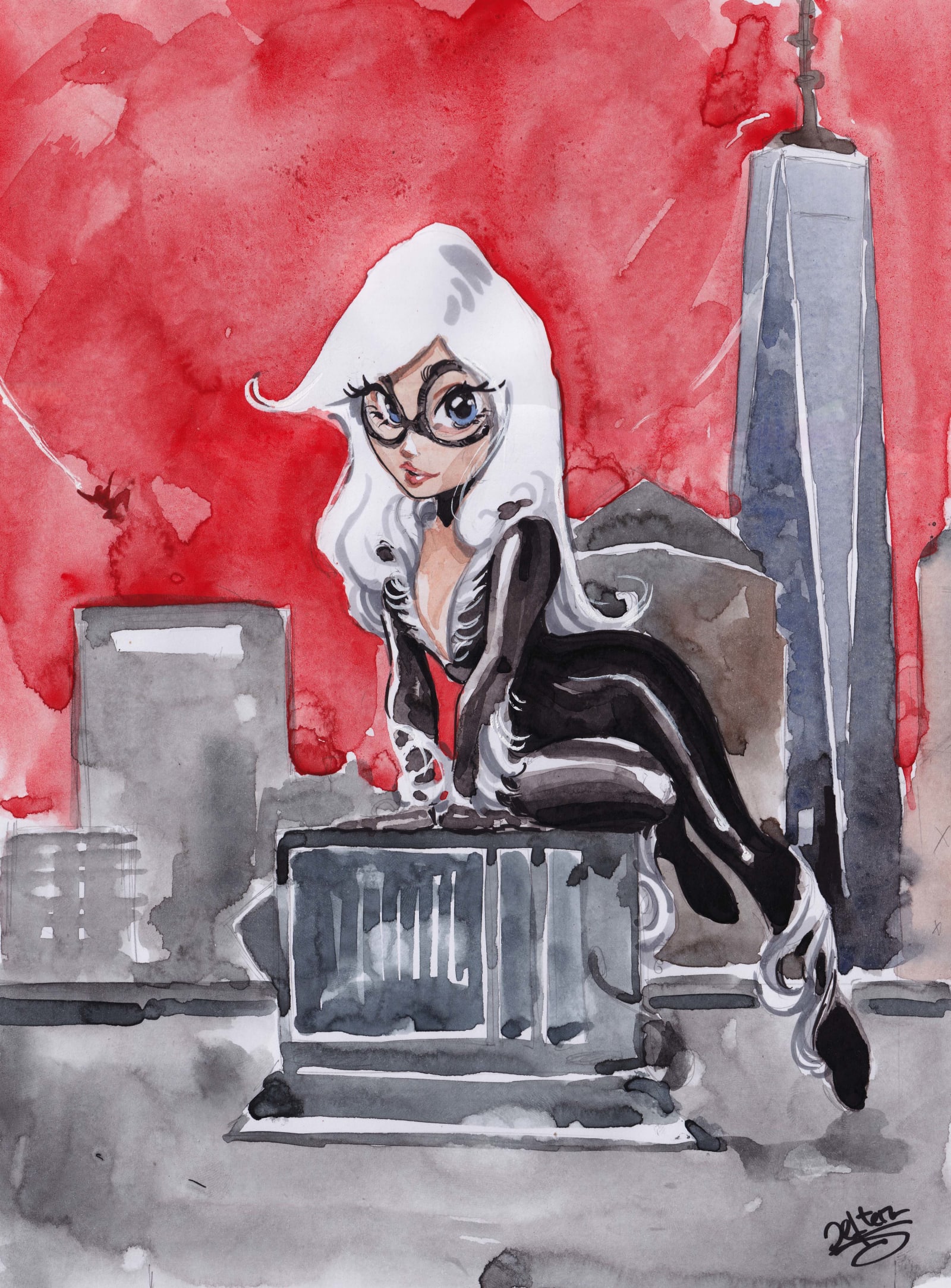 black cat watercolor original art by jefter | Raremarq