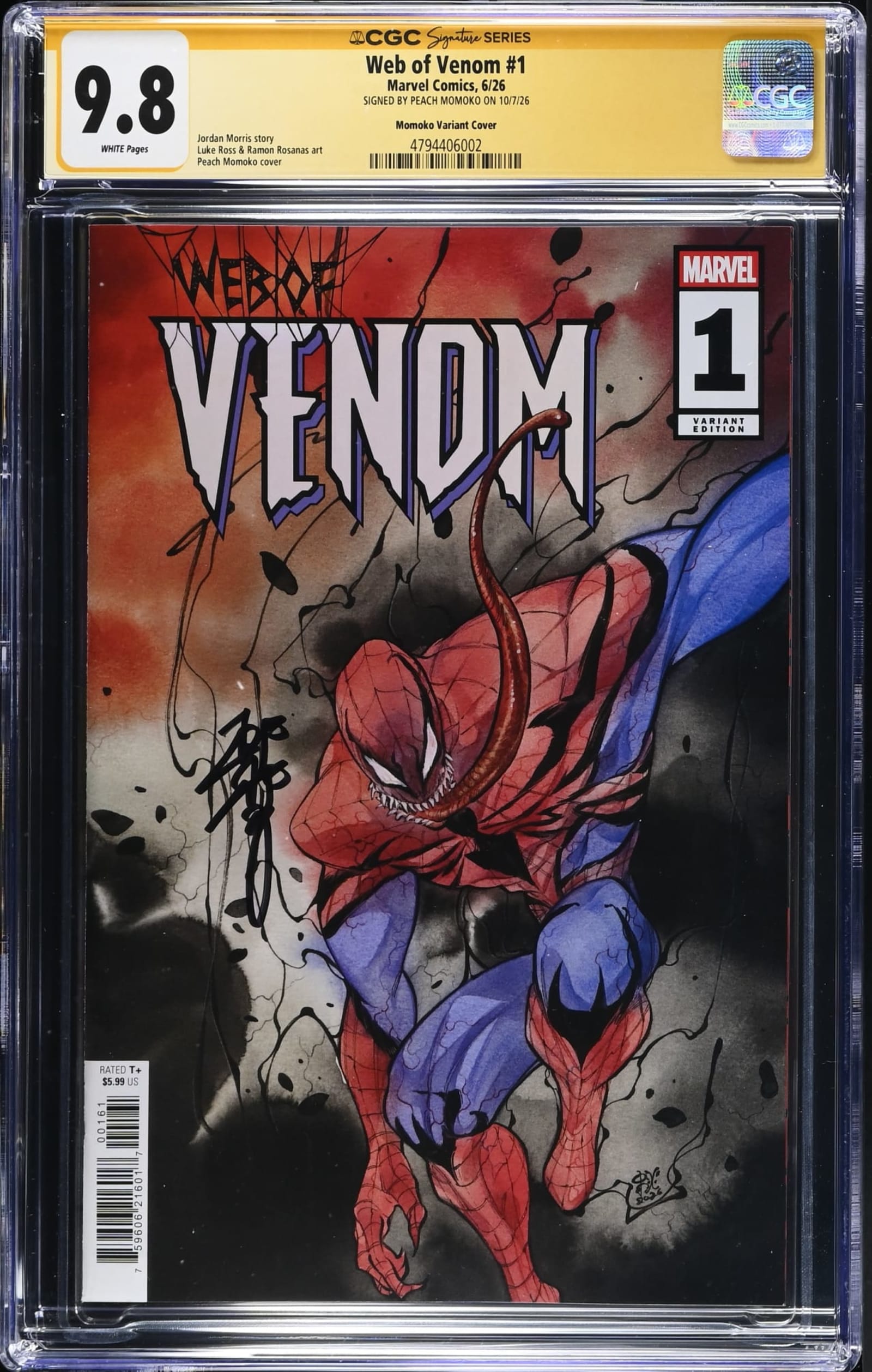 Web of Venom #1 CGC 9.8 SS, signed by Peach Momoko | Raremarq