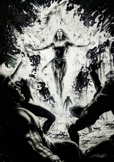 Manu Silva - Jean Grey Phoenix vs X-Men Black And white 11x17 by Manu Silva