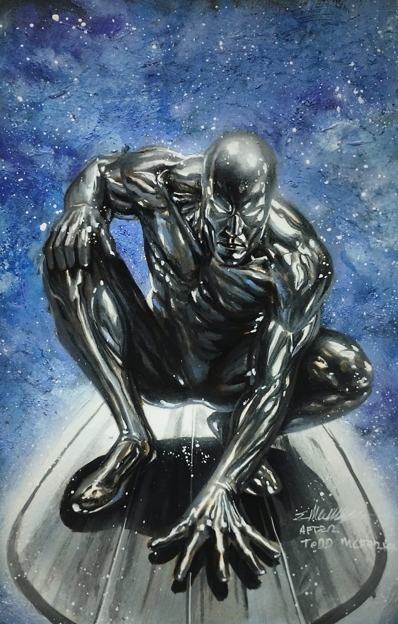 Silver Surfer acrylics sketch cover homage to spider man 1 | Raremarq
