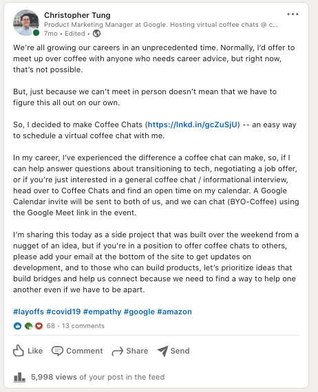 screenshot of original linkedin post