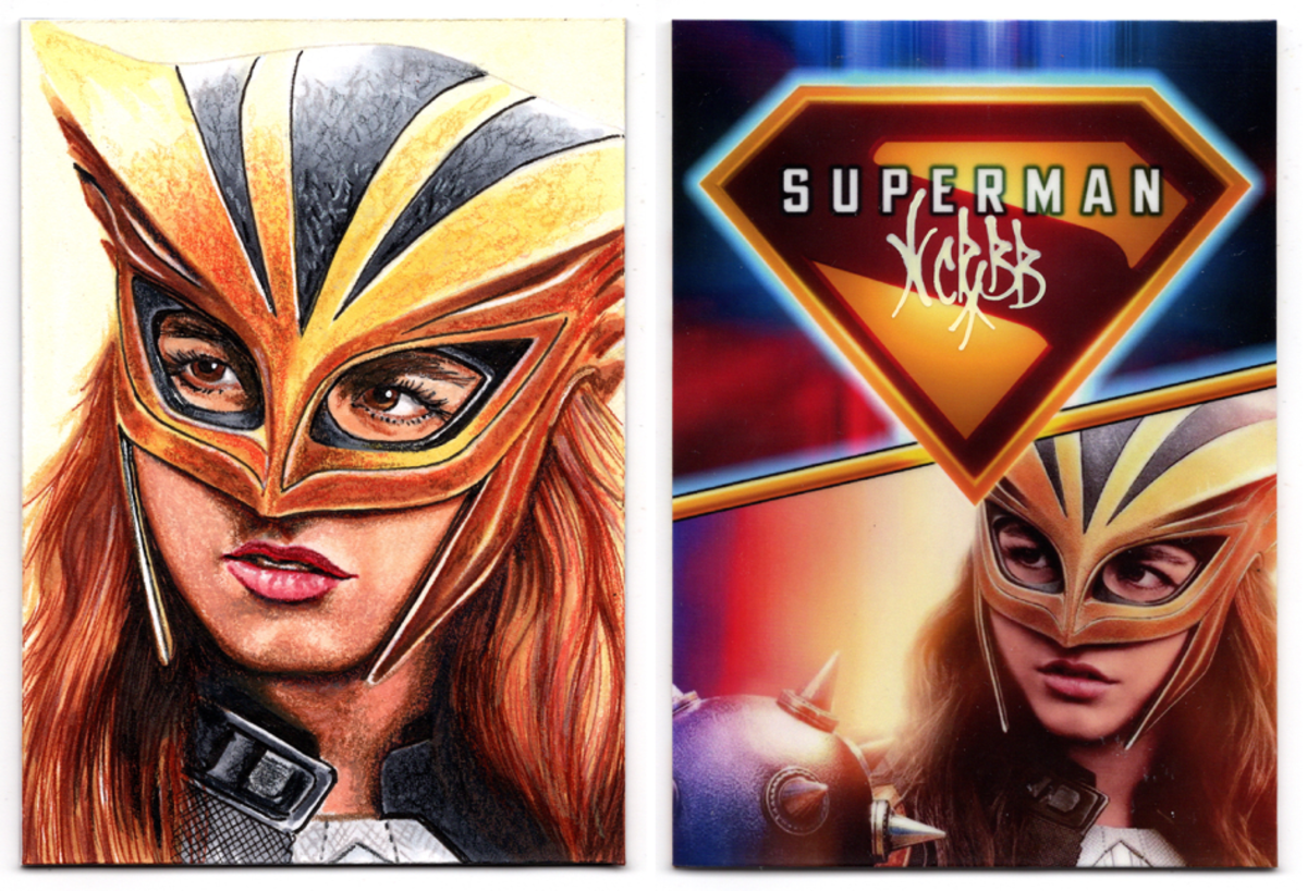 スケッチカード CZX sketchcard スーパーガール　油絵　アクリル Hawkgirl and Superman Sketch Card Set Sketch Cards Listed | Raremarq