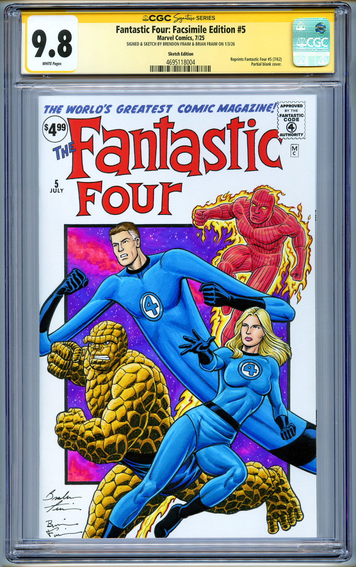 CGC 9.8 FANTASTIC FOUR #5 Sketch Cover by the Fraim Bros.! | Raremarq