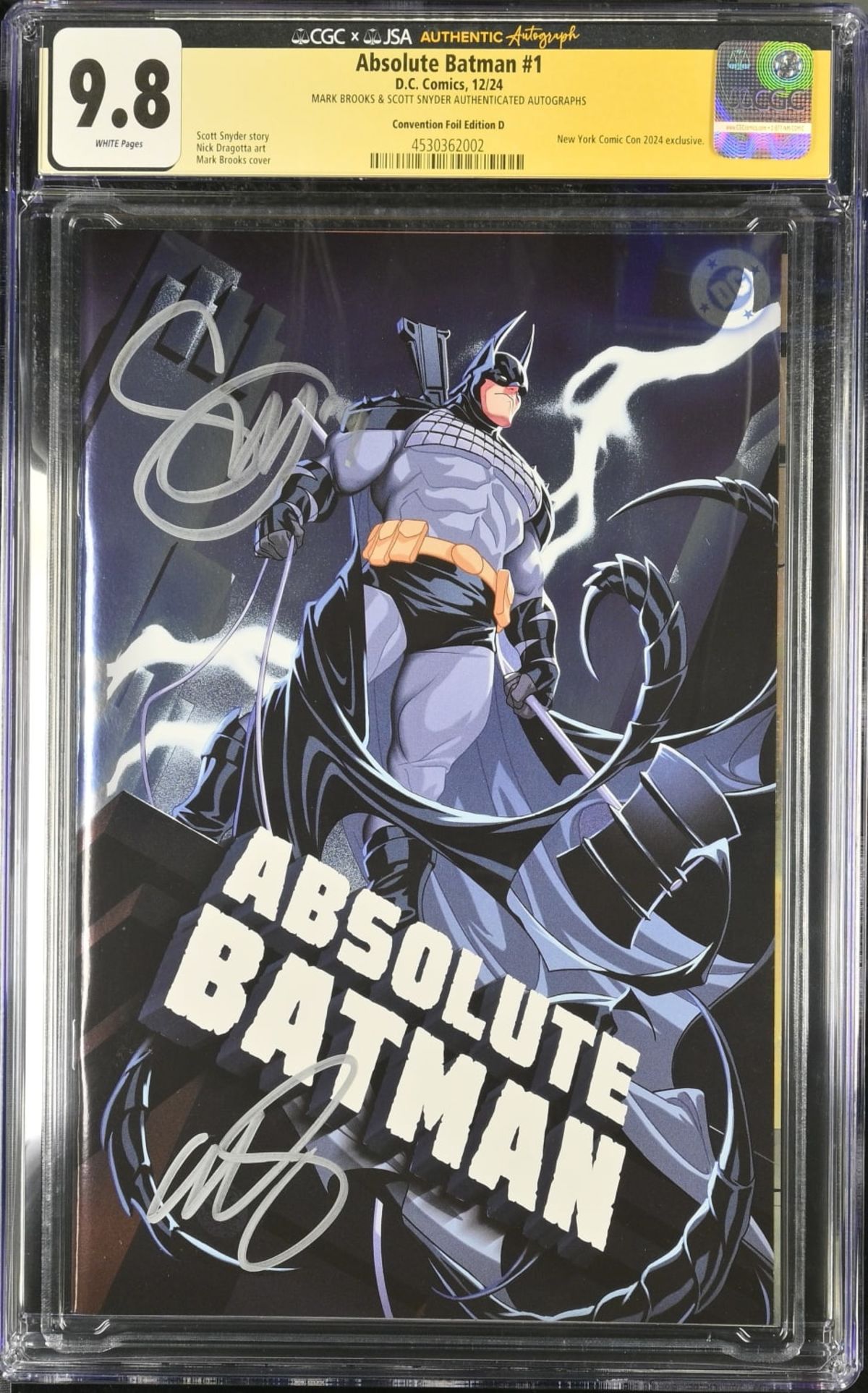 Absolute Batman #1 CGC 9.8 Signed by Mark Brooks & Scott | Raremarq