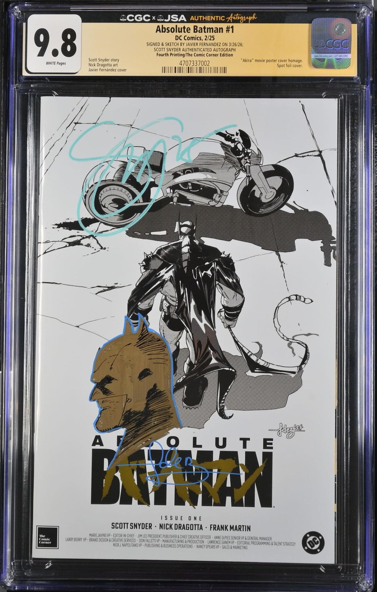 Absolute Batman #1 CGC 9.8 Signed & Sketched by Javier | Raremarq