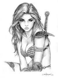 Image for "Red Sonja" original pencil sketch, with REAL ARTIST BLOOD STAIN