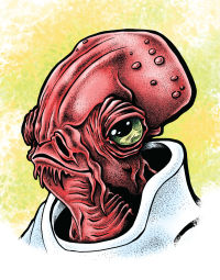 Image for Admiral Ackbar Print and Original Inked Drawing Combo 