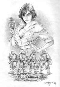 Image for "April O'Neil and the BOYZ", original pencil sketch from pinup artist Dave Nestler