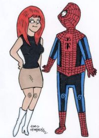 Image for Fred Hembeck Fully Finished Colour Sketch Card of Spider-Man and Mary Jane Watson !