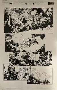 Image for New Avengers issue 12 Page 8 ! Pencilled by David Finch ! Inked by Danny Miki! Battle page featuring the Avengers (Spider-Man is part of this Avengers team !) VS the Hand! Page measures 11x17 inches !