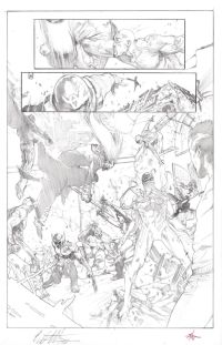 Image for 3/4 Splash Battle page ! New Avengers Annual #1 page 29. Pencilled by Gabriele Dell’Otto ! Signed by Gabriele Dell’Otto ! Features Spider-Man, Wolverine, etc