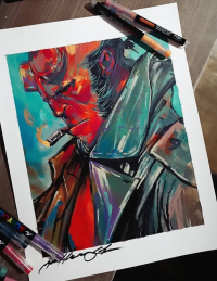 Image for Hellboy - Pinup art (11,3" x 14,6") - Acrylic Paint