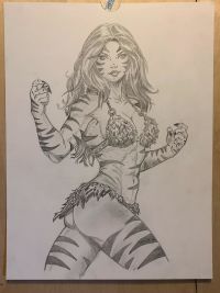 Image for Tigra 9x12 Original Pencil Art  with Color Print