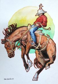 Image for Cowboy and Bucking Horse Illustration (9X12)