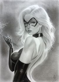 Image for Black Cat - Felicia Hardy - Original Graphite Drawing - Film Noir Style