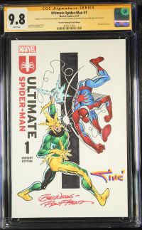 Image for Ultimate Spider-Man #1 | Fourth Printing/Sketch Edition | CGC 9.8 | Signature SeriesCGC Signature Series witnessed the Ron Frenz signing on 6/16/24.CGC Signature Series witnessed the Alex Sinclair signing on 10/19/24.SIGNED & SKETCH BY RON FRENZ ON 6/16/24 & SIGNED & COLORED BY ALEX SINCLAIR ON 10/19/24Partial blank cover.Jonathan Hickman storyMarco Checchetto art