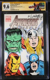 Image for Avengers Assemble #1 | Sketch Cover | CGC 9.6 | Signature SeriesSIGNED & SKETCH BY MICHAEL GOLDEN & SIGNED,SKETCH & COLORED BY RENEE WITTERSTAETTER ON 10/15/23Partial blank cover.Brian Michael Bendis storyMark Bagley & Danny Miki art